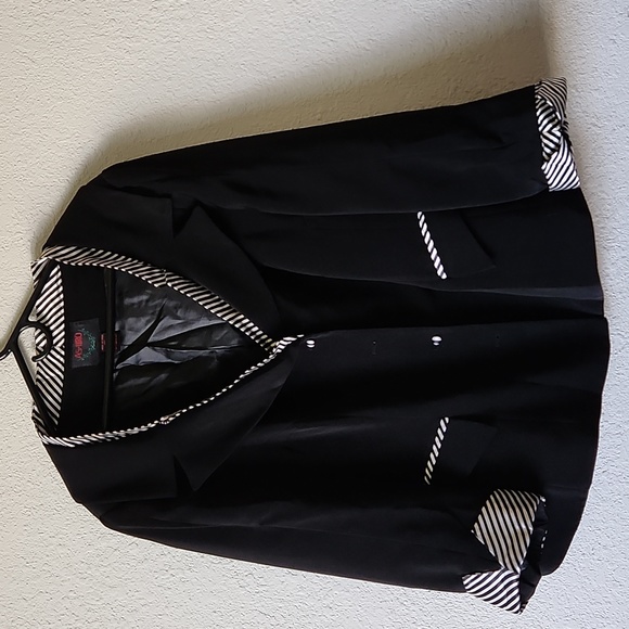 AS•HRO Womens Vintage Blazer Black w/ Striped Black n White Satin Trim Sz 26 EUC - Picture 13 of 13